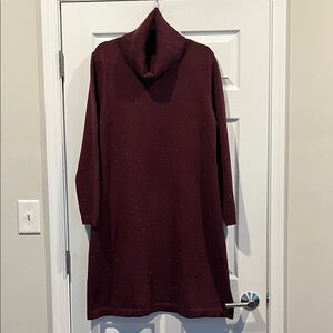 Talbots Burgundy Tweed‎ Long Sleeve Cowl Neck Dress. Size XL